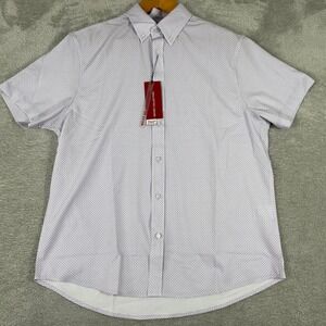 Report Collection Button Down Shirt Mens Large Lavender Micro Print Stretch
